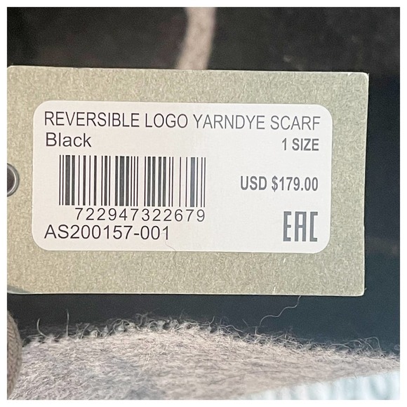 New All Saints Reversible Max Wool Logo Wool Scarf Black Gray Women's OS NWT - Picture 11 of 12